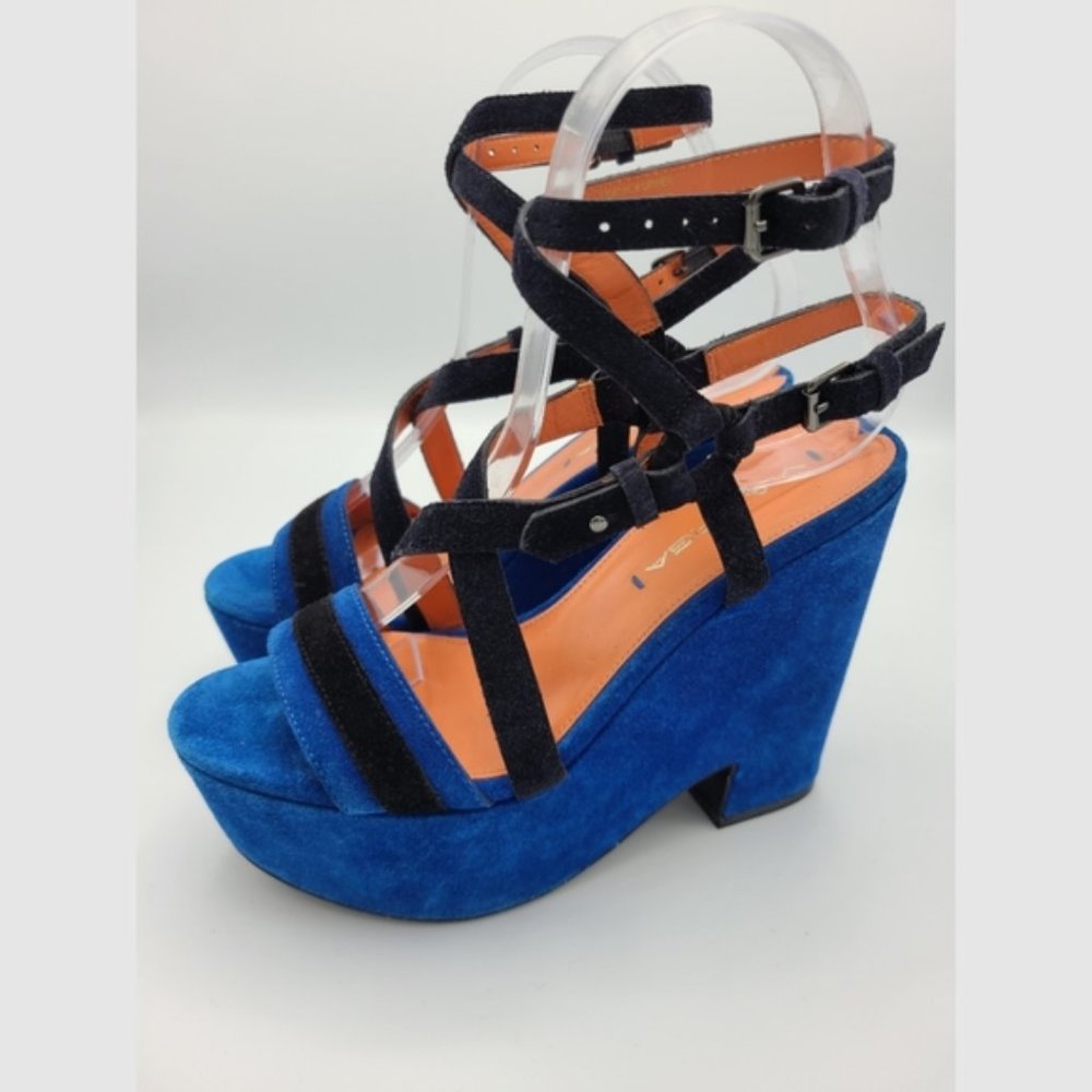 Via Spiga Zelda Blue Suede Wedge Sandals